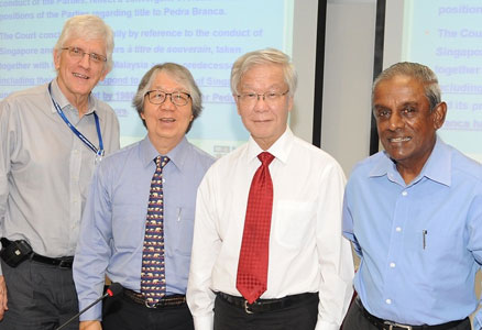 Former CJ Chan Sek Keong (third from left), together with Prof Robert Beckman, Prof Tommy Koh and Prof Jayakumar, at CIL's Fireside Chat Series. 