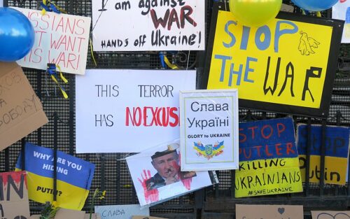 “Russian Embassy London - Ukraine - Anti-War Signs” by Kwh1050. This file is licensed under the Creative Commons Attribution-Share Alike 4.0 International license.