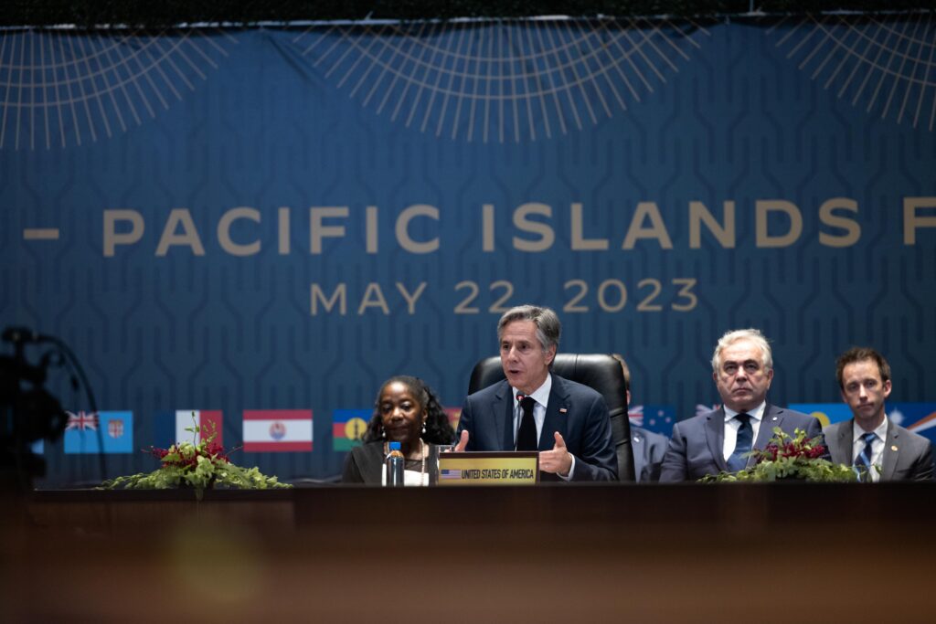 Secretary of State Antony Blinken participates in the US Pacific Islands Forum Meeting at the APEC House in Papau New Guinea on May 22, 2023

(Official State Department photo by Chuck Kennedy)