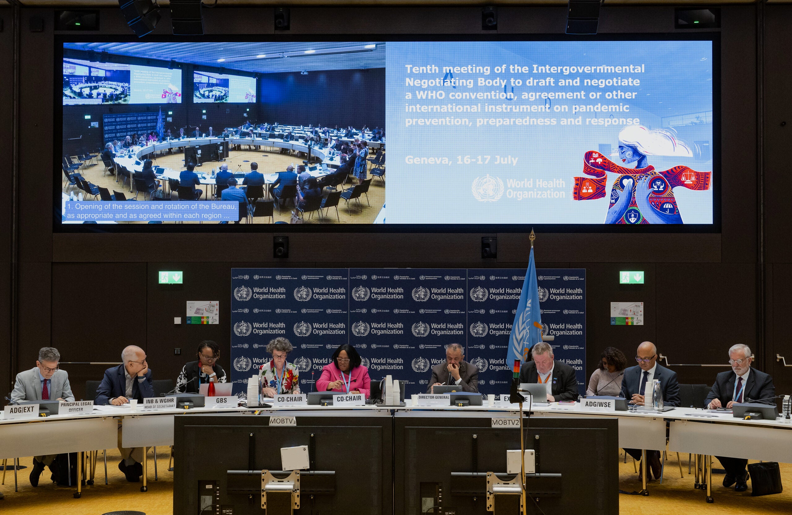 Opening of the tenth meeting of the Intergovernmental Negotiating Body (INB) for a WHO instrument on pandemic prevention, preparedness and response on 16 July 2024 at WHO Headquarters in Geneva, Switzerland. Related: https://www.who.int/news-room/events/detail/2024/07/16/default-calendar/tenth-meeting-of-the-intergovernmental-negotiating-body-(inb)-for-a-who-instrument-on-pandemic-prevention--preparedness-and-response