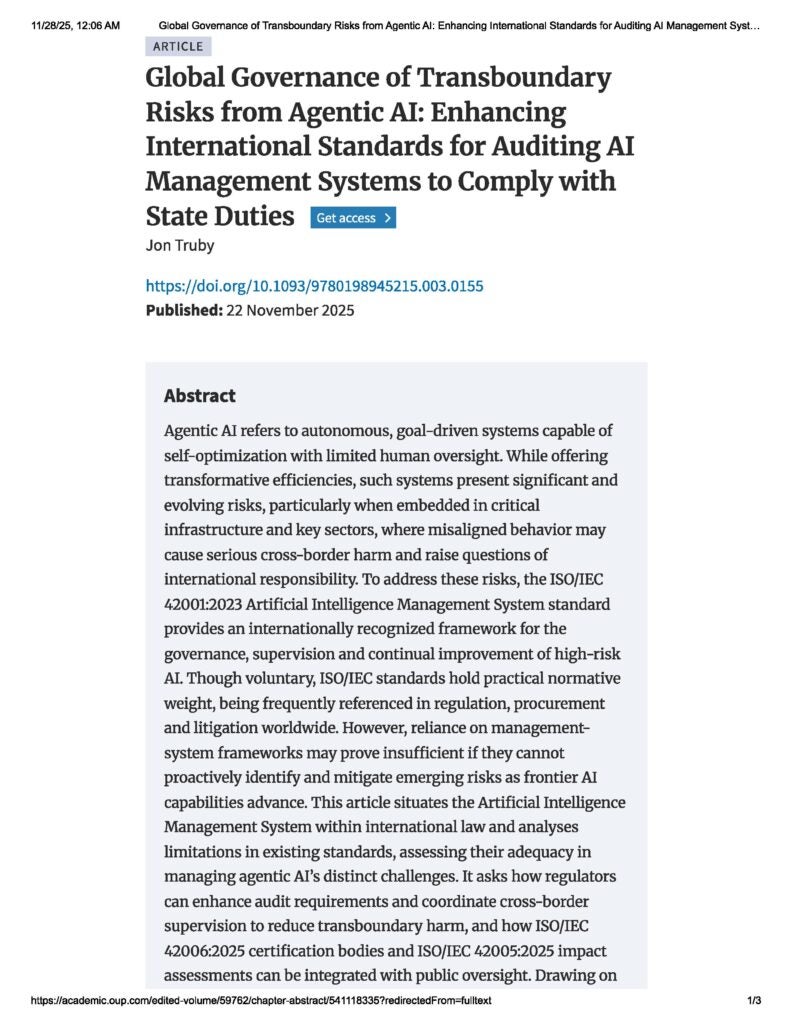 Global Governance of Transboundary Risks from Agentic AI: Enhancing ...