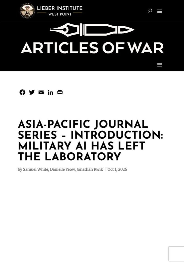 Asia-Pacific Journal Series – Introduction Military AI Has Left the Laboratory
