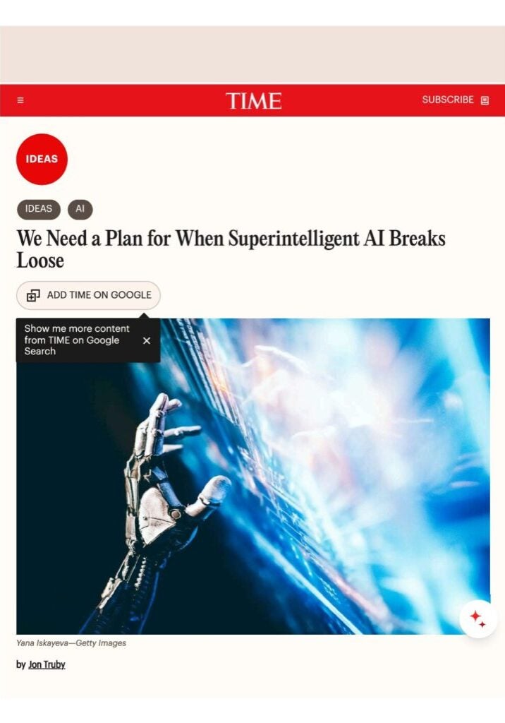We Need a Plan for When Superintelligent AI Breaks Loose